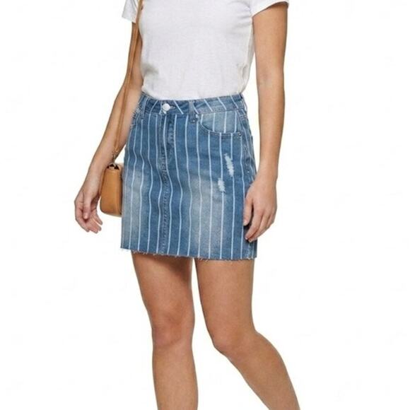 YMI Dresses & Skirts - YMI Jeans Women's Denim Mini Skirt Size 11 Striped Cut Off Mid Rise Blue Jean